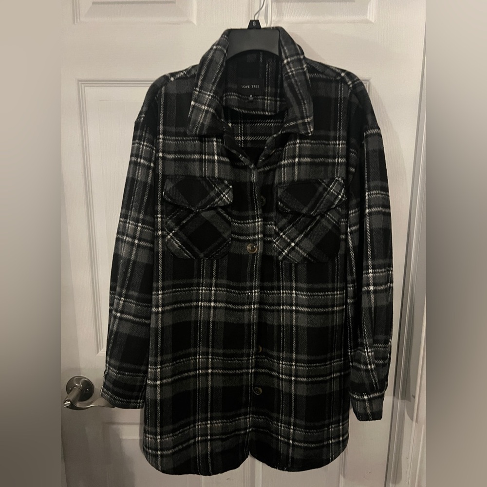 Love Tree Plaid Black and Gray Women's shacket